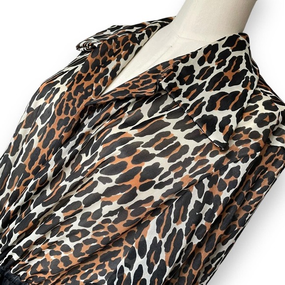 VTG 60s Vanity Fair Leopard Print Black Dressing Gown Hostess Nylon House Dress - Picture 2 of 7